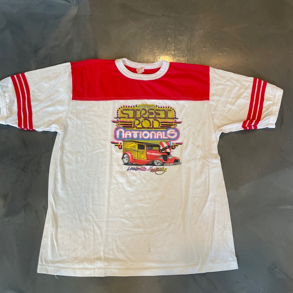 VTG 1988 Alore Street Rod Nationals Ringer T-Shirt XXL Louisville KY Hot Rod